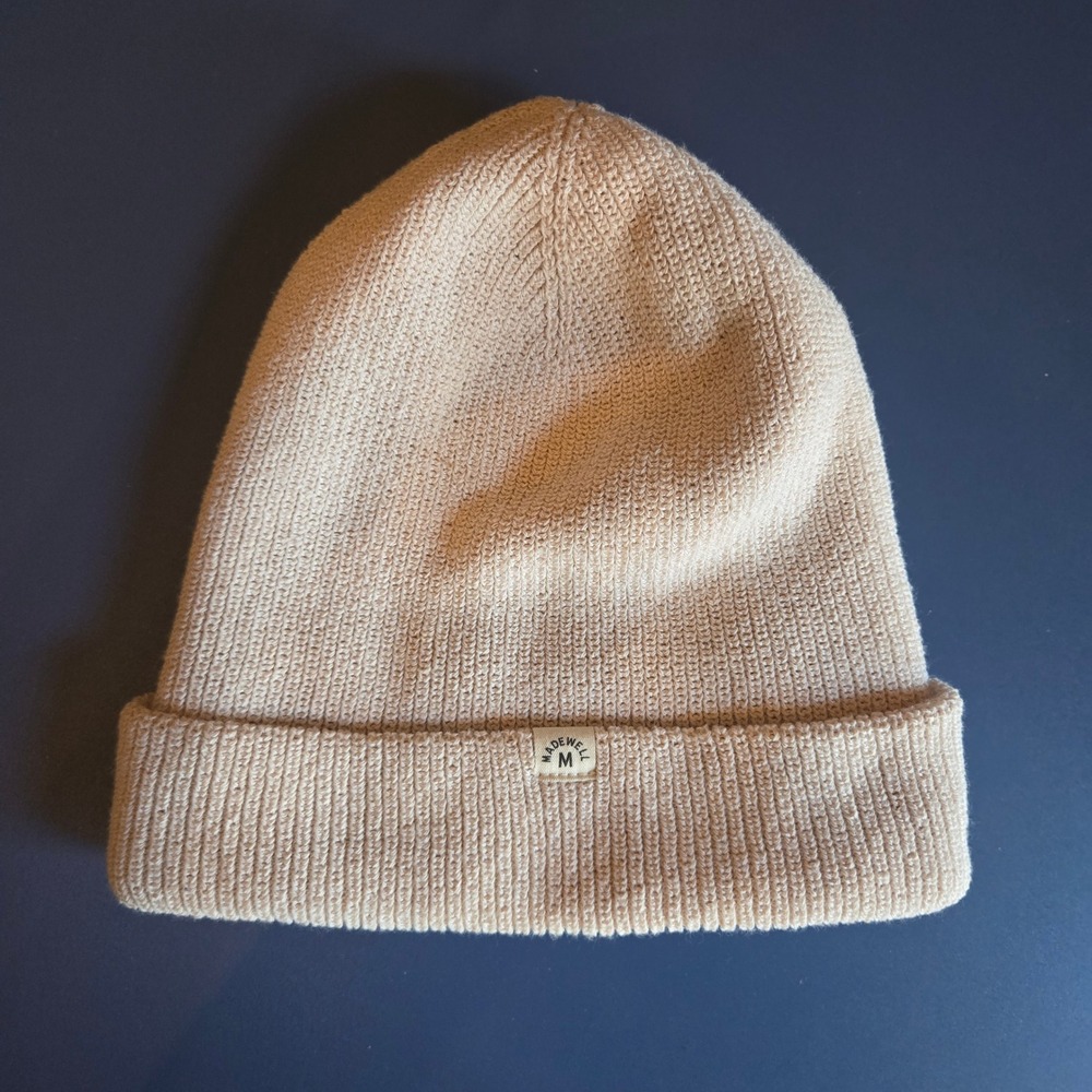 Madewell Do Well Ribbed Knit Beanie Beige Neutral Cuffed Hat CKP456339725 NWOT